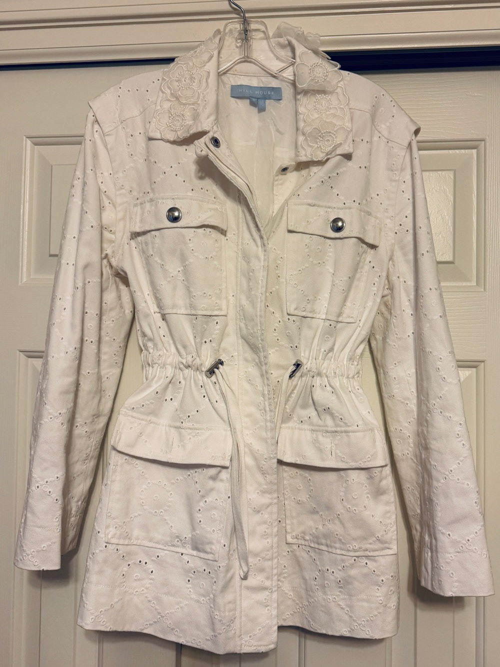 Hill House White Eyelet Utility Jacket with Lace Collar